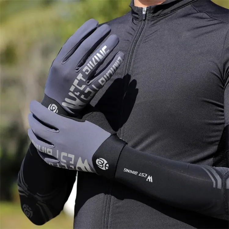 WEST BIKING YP0211214 Long Finger Shock Absorption Non-Slip Touch Screen Gloves Cycling Sports Gloves, Size: L(Gray)