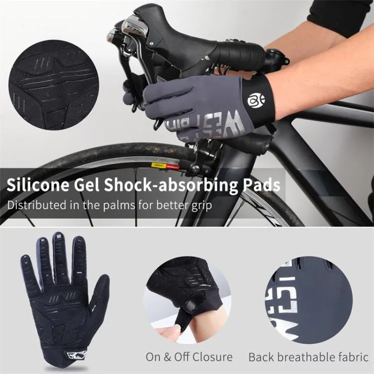 WEST BIKING YP0211214 Long Finger Shock Absorption Non-Slip Touch Screen Gloves Cycling Sports Gloves, Size: L(Gray)