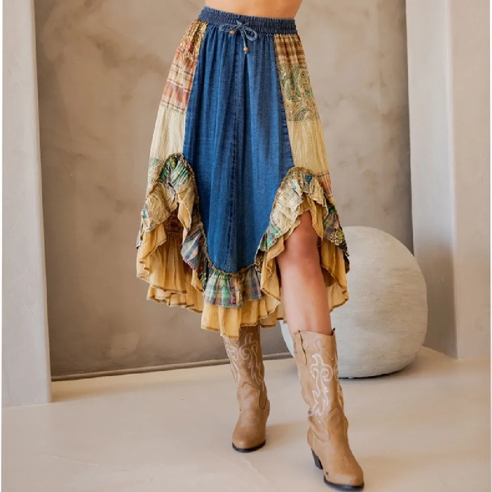 Western Boho Midi Skirt