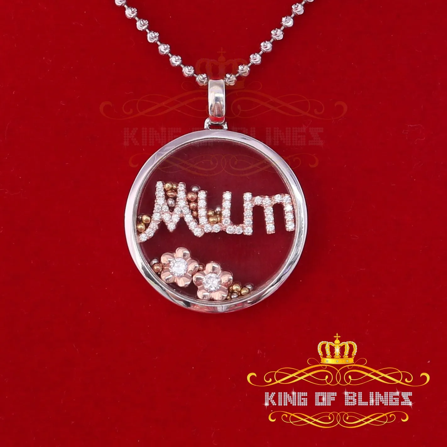 White 925 Sterling Silver Charming Mum Letter Pendant Style with Cubic Zirconia