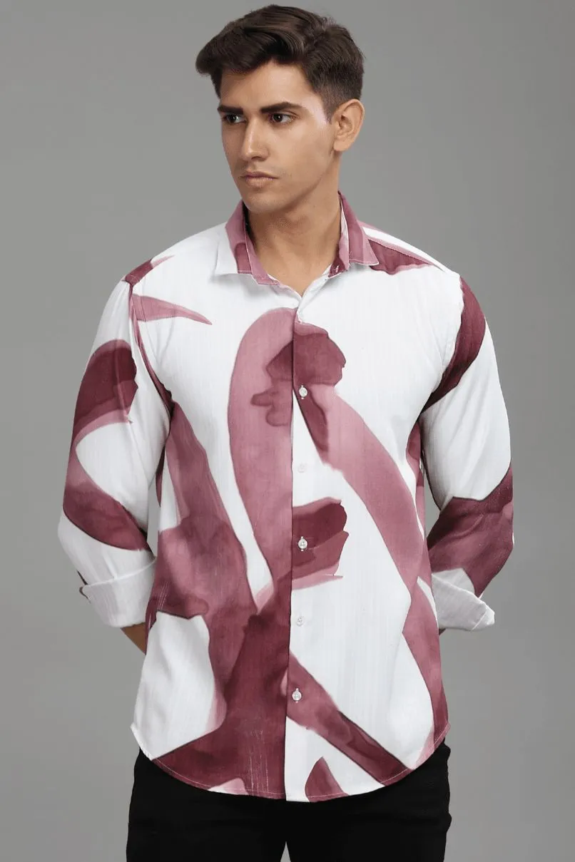 White & Wine Printed Shirt -Full- Wrinkle Free