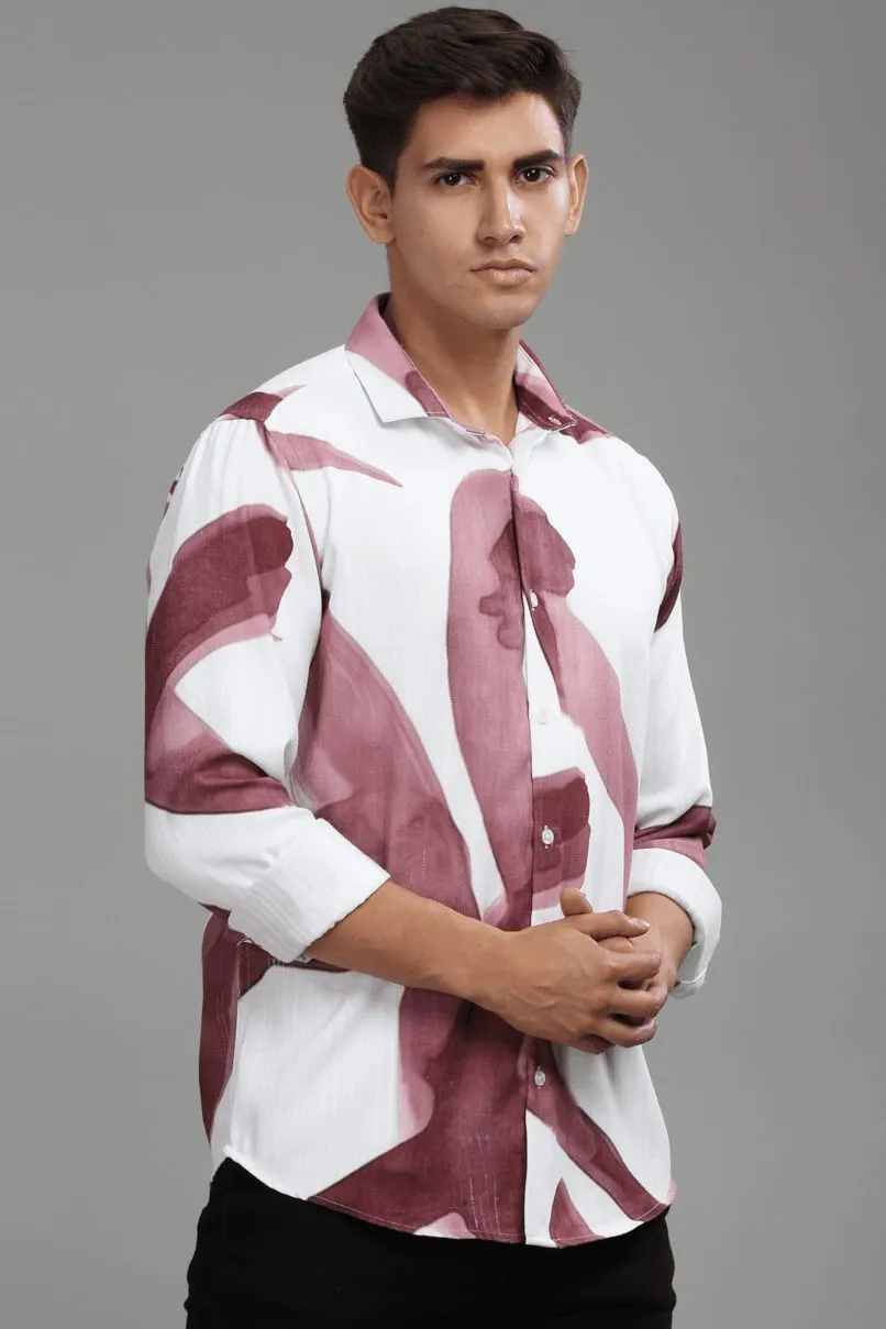 White & Wine Printed Shirt -Full- Wrinkle Free