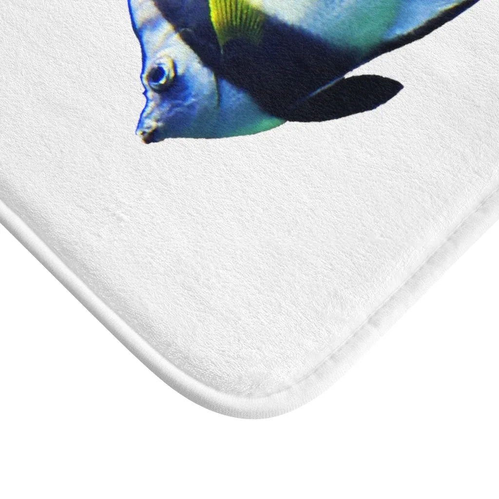 White and Black Striped Fish Bath Mat