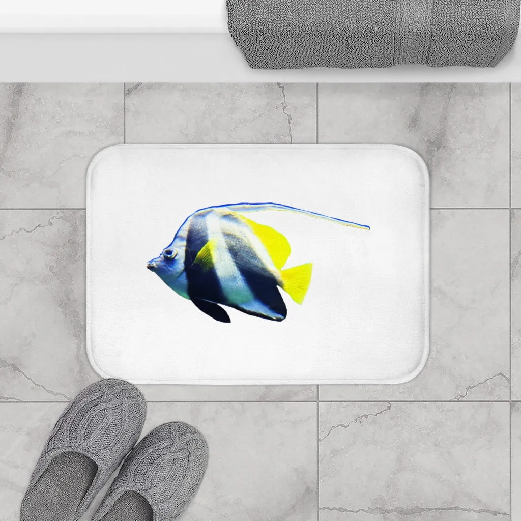 White and Black Striped Fish Bath Mat