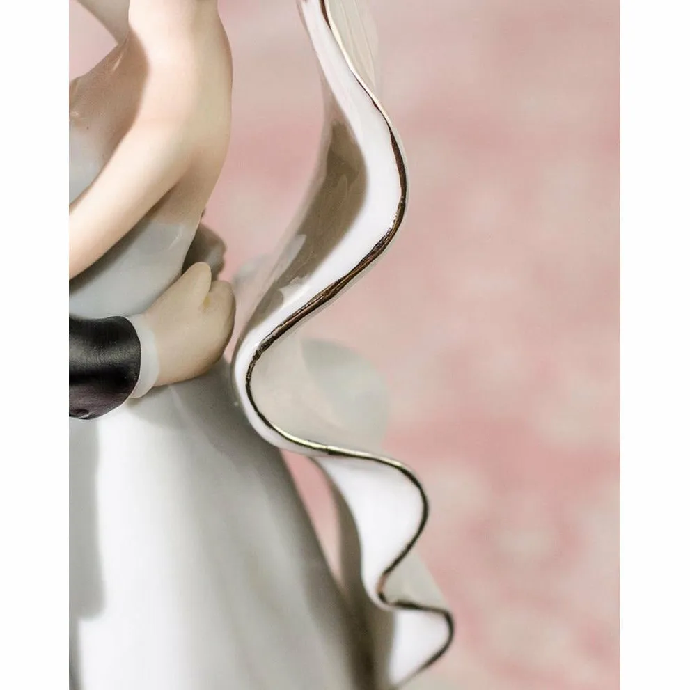 White and Silver Porcelain Bride and Groom Wedding Cake Topper Figurine