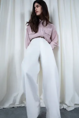 White Belted Flowy Pants