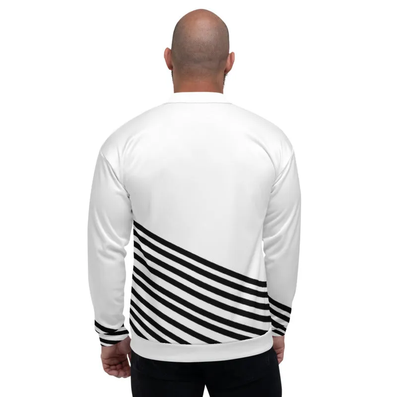 White Black Striped Bomber Jacket, Modern Unisex Fit Jacket For Men/Women-Made in EU