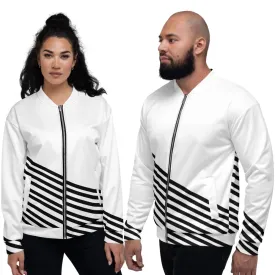 White Black Striped Bomber Jacket, Modern Unisex Fit Jacket For Men/Women-Made in EU