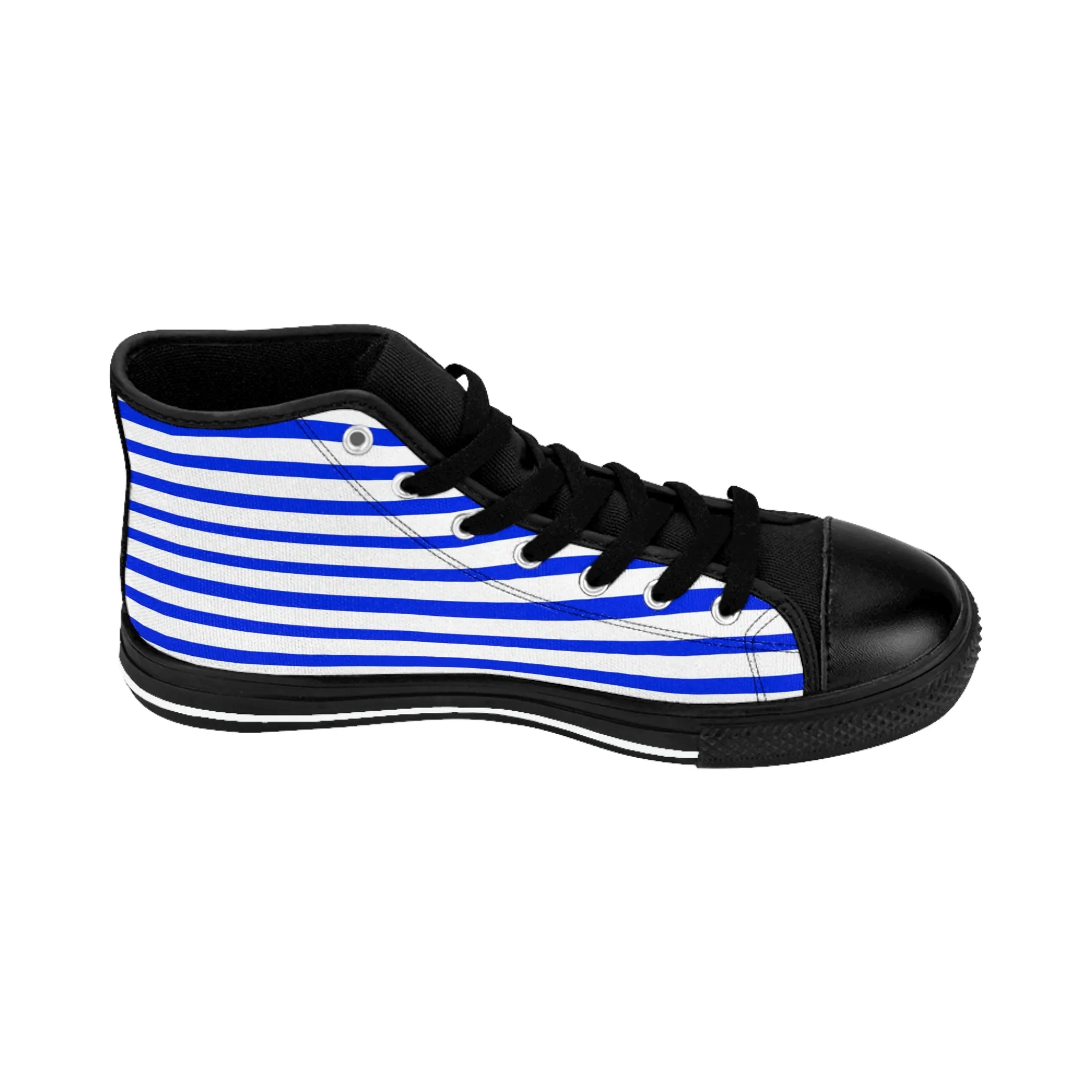 White Blue Striped Men's Sneakers, Modern Stripes Men's Designer Tennis Running Shoes (US Size: 6-14)