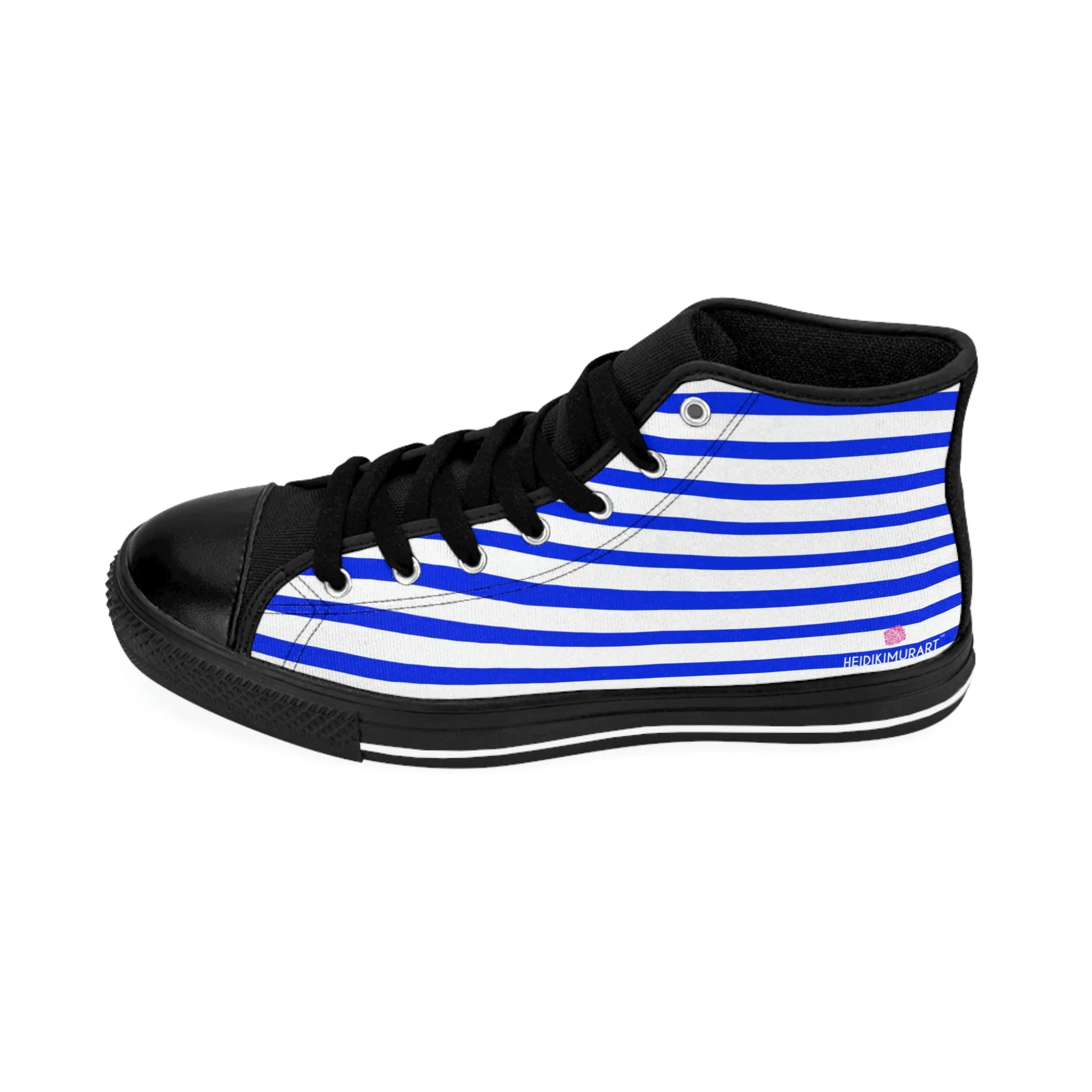 White Blue Striped Men's Sneakers, Modern Stripes Men's Designer Tennis Running Shoes (US Size: 6-14)