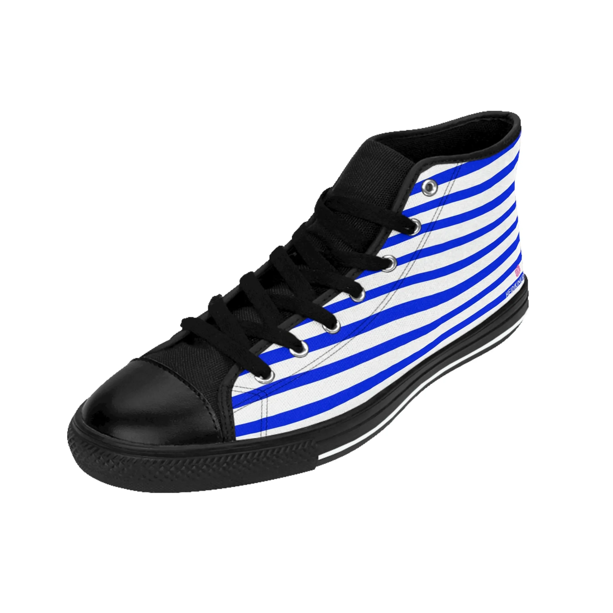 White Blue Striped Men's Sneakers, Modern Stripes Men's Designer Tennis Running Shoes (US Size: 6-14)