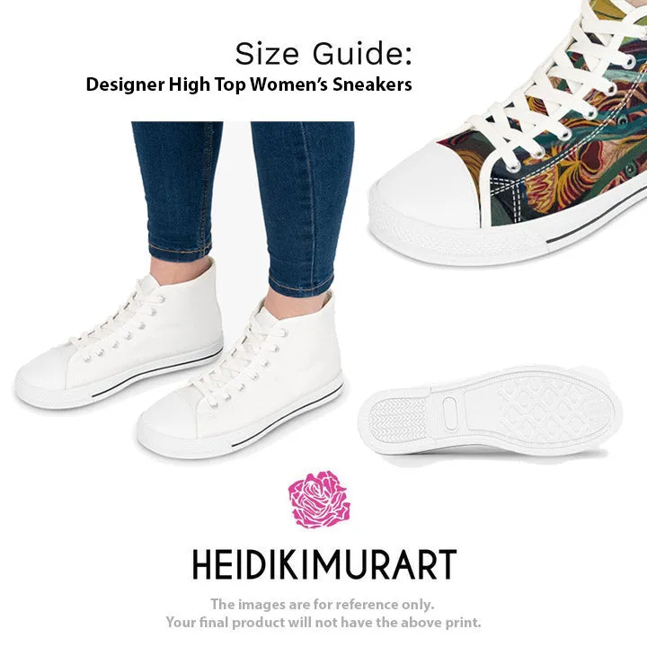 White Color Ladies' High Tops, Solid White Color Best Women's High Top Sneakers Canvas Tennis Shoes