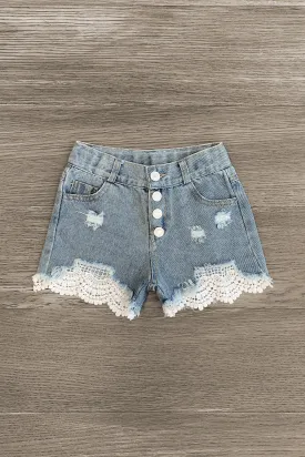 White Crochet Lace Denim Shorts