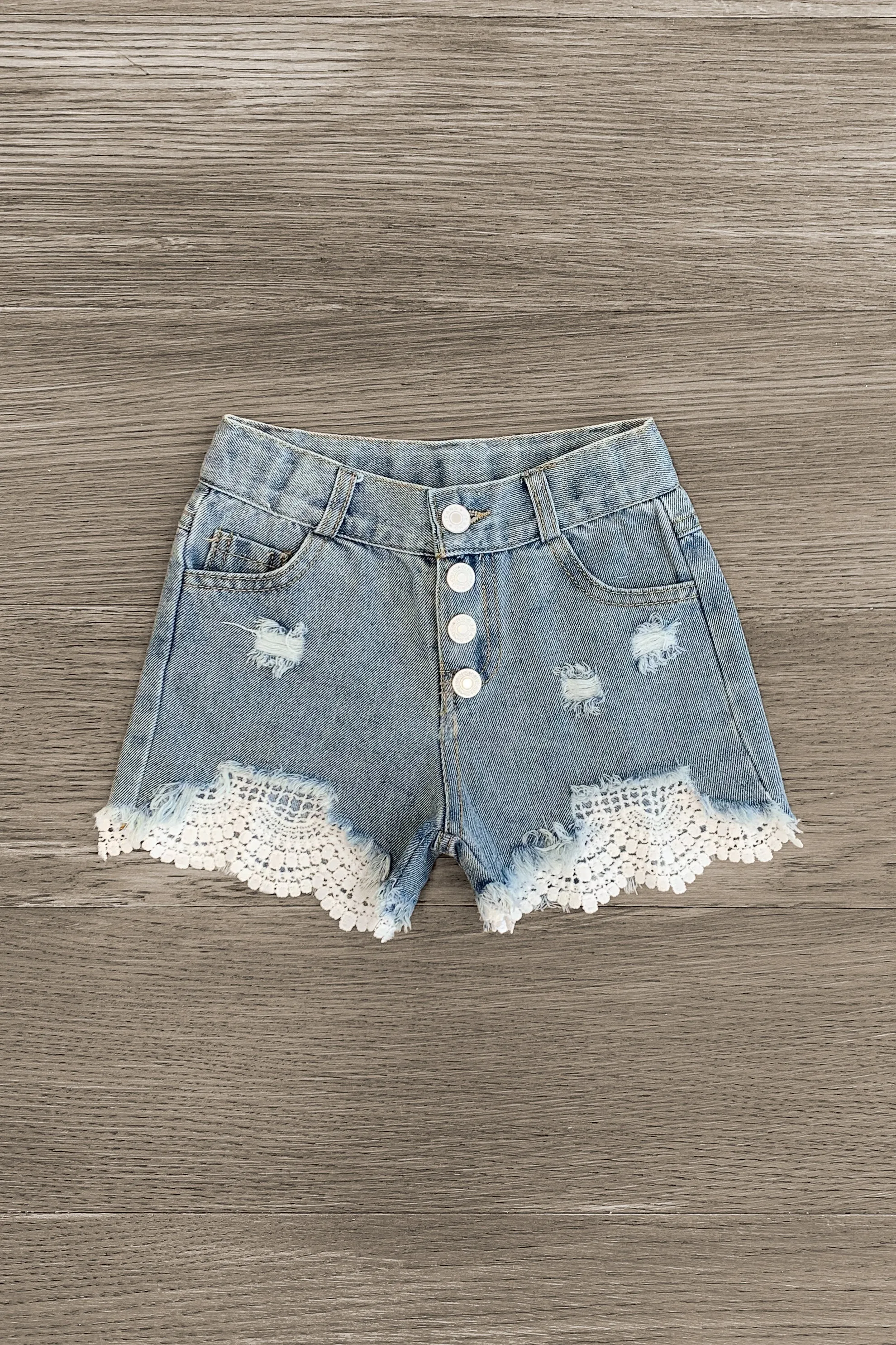 White Crochet Lace Denim Shorts