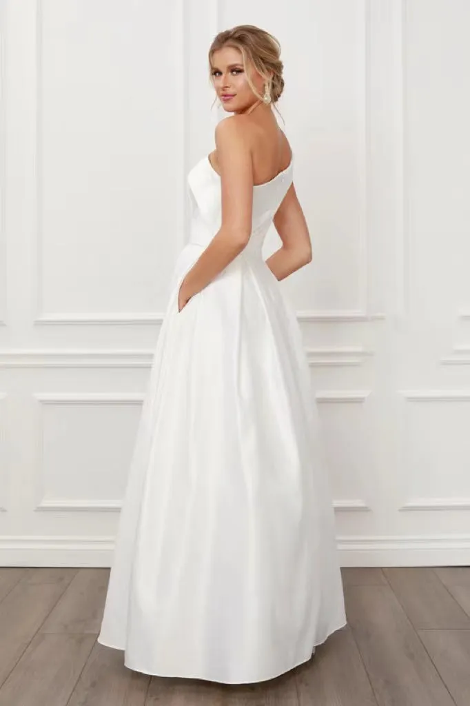 White Elegant One Shoulder Elegant Satin Wedding Dress