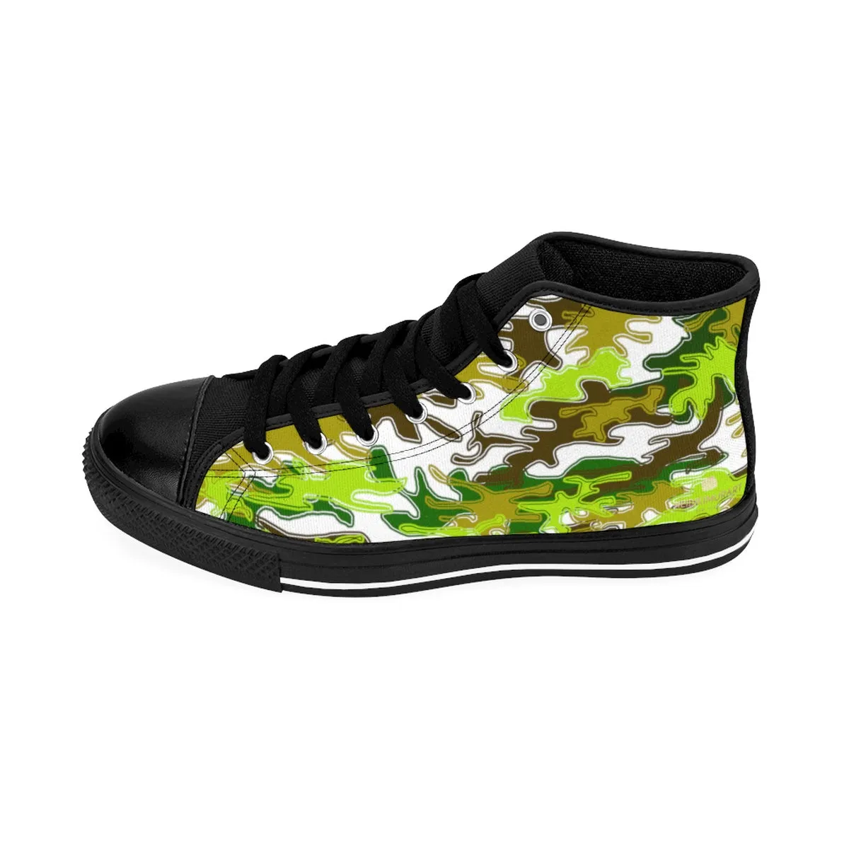 White Green Camouflage Army Military Print Men's High-top Sneakers Tennis Shoes