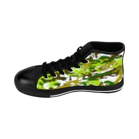 White Green Camouflage Army Military Print Men's High-top Sneakers Tennis Shoes