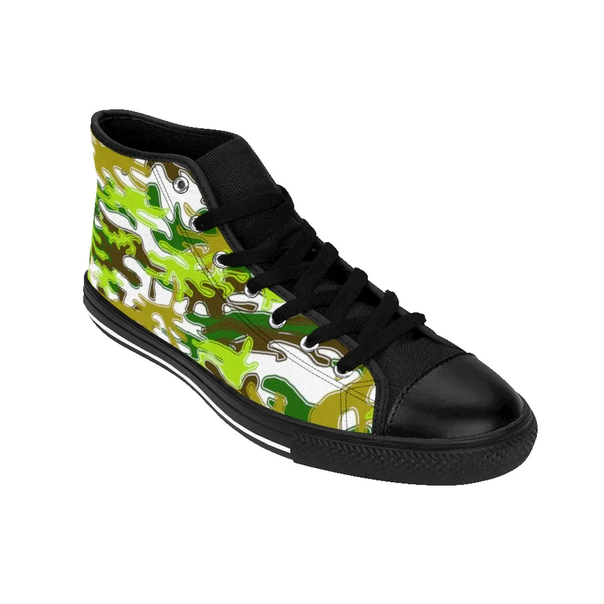 White Green Camouflage Army Military Print Men's High-top Sneakers Tennis Shoes