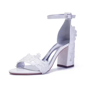 White high-heeled Lace pumps thin Straps elegant wedding party heels