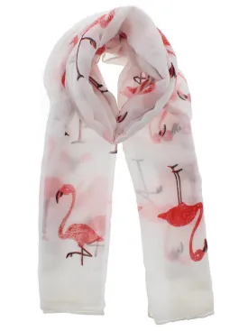 White Large Flamingo Print Scarf