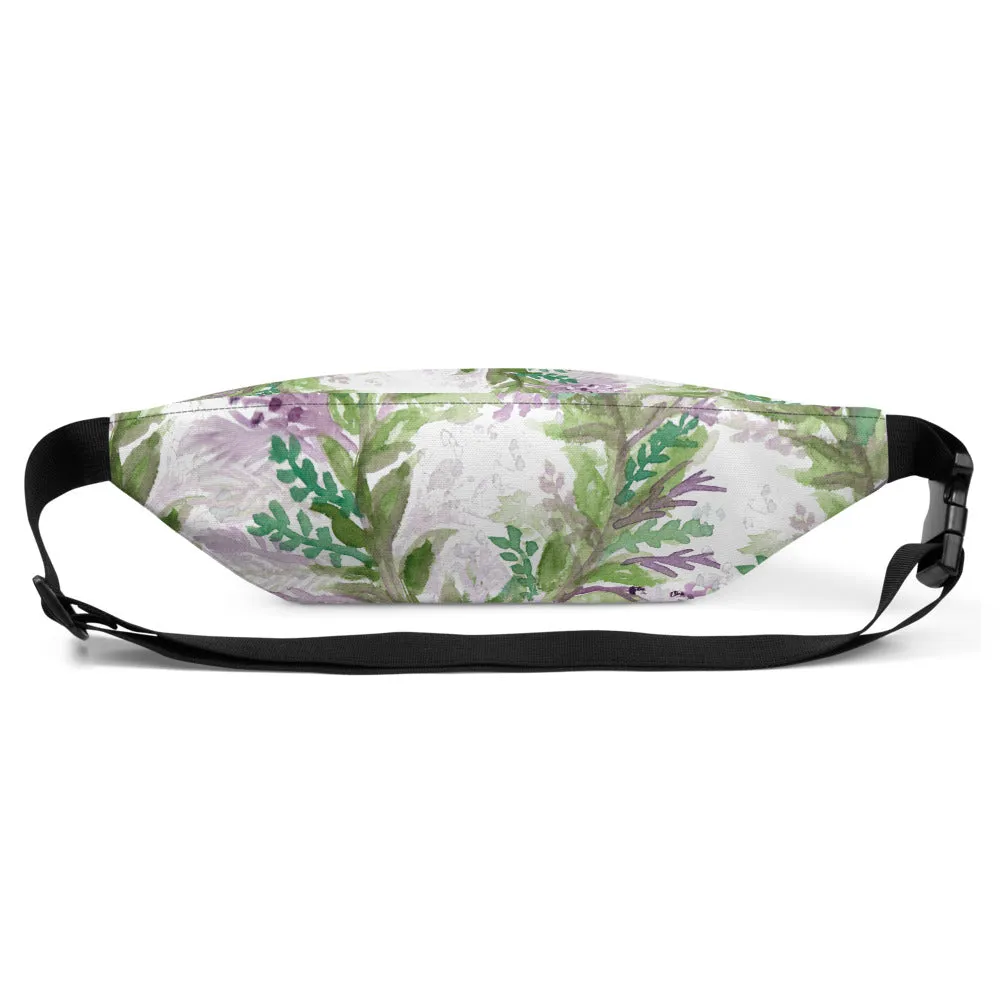 White Lavender Fanny Pack, Designer Premium Over the Shoulder Waist Bag- Made in USA/EU