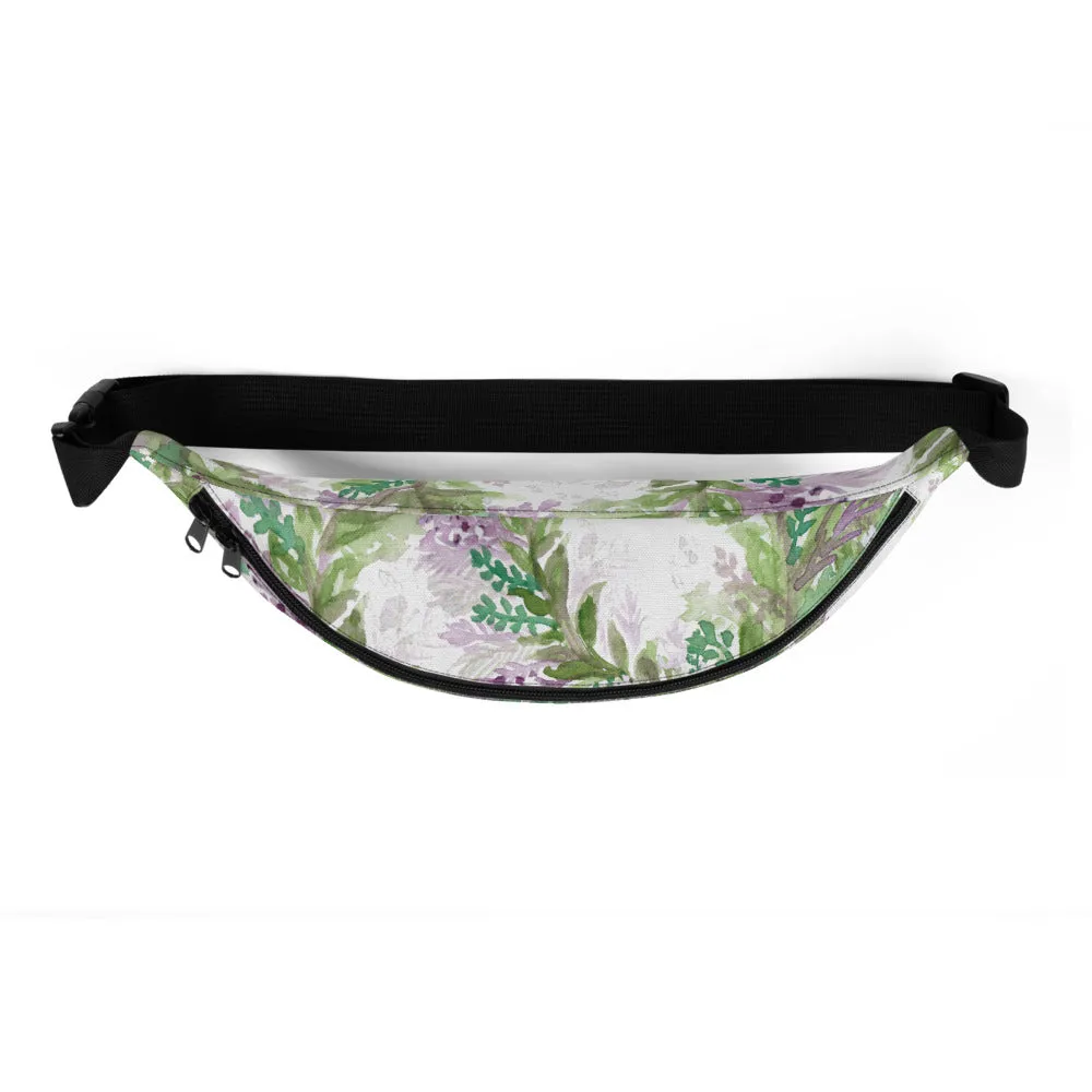 White Lavender Fanny Pack, Designer Premium Over the Shoulder Waist Bag- Made in USA/EU