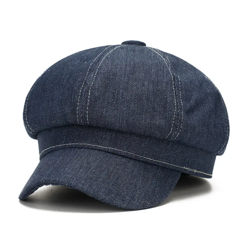 White Line Denim Newsboy Visor Beret Hat