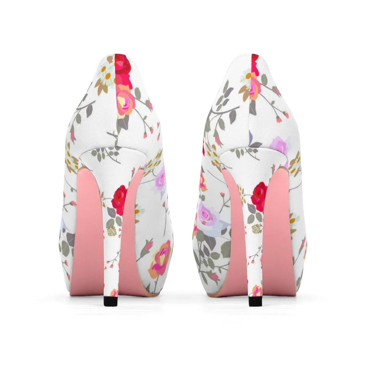 White Mixed Floral Print Designer Women's Platform Heels Platform Heels (US Size: 5-11)