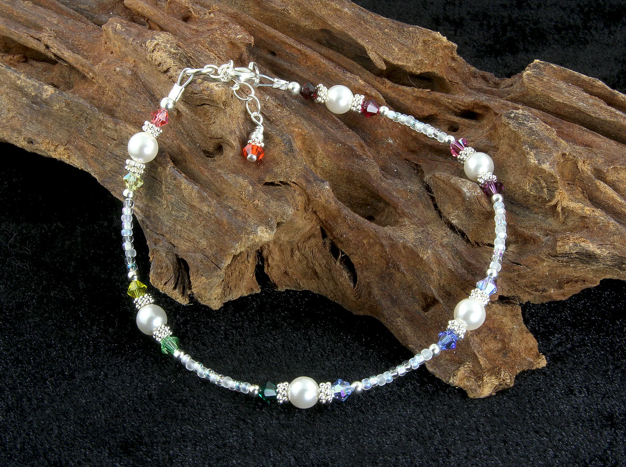 White Rainbow Crystal Beaded Anklet