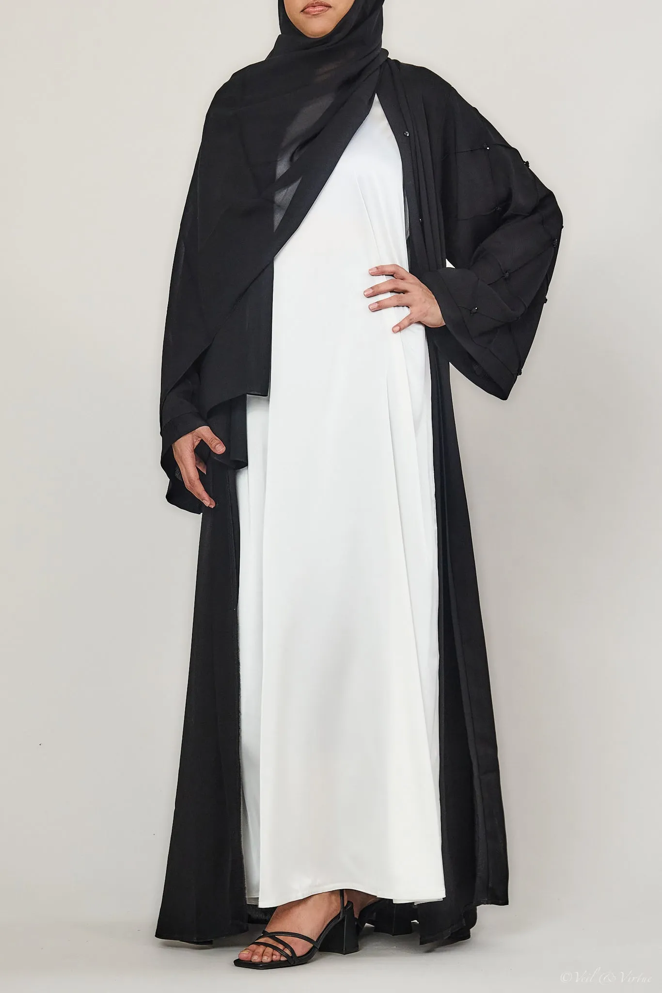 White Short-Sleeved Satin Abaya Slip Dress