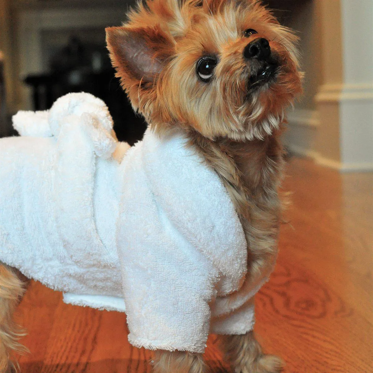 White Silver Tiara Cotton Dog Bathrobe