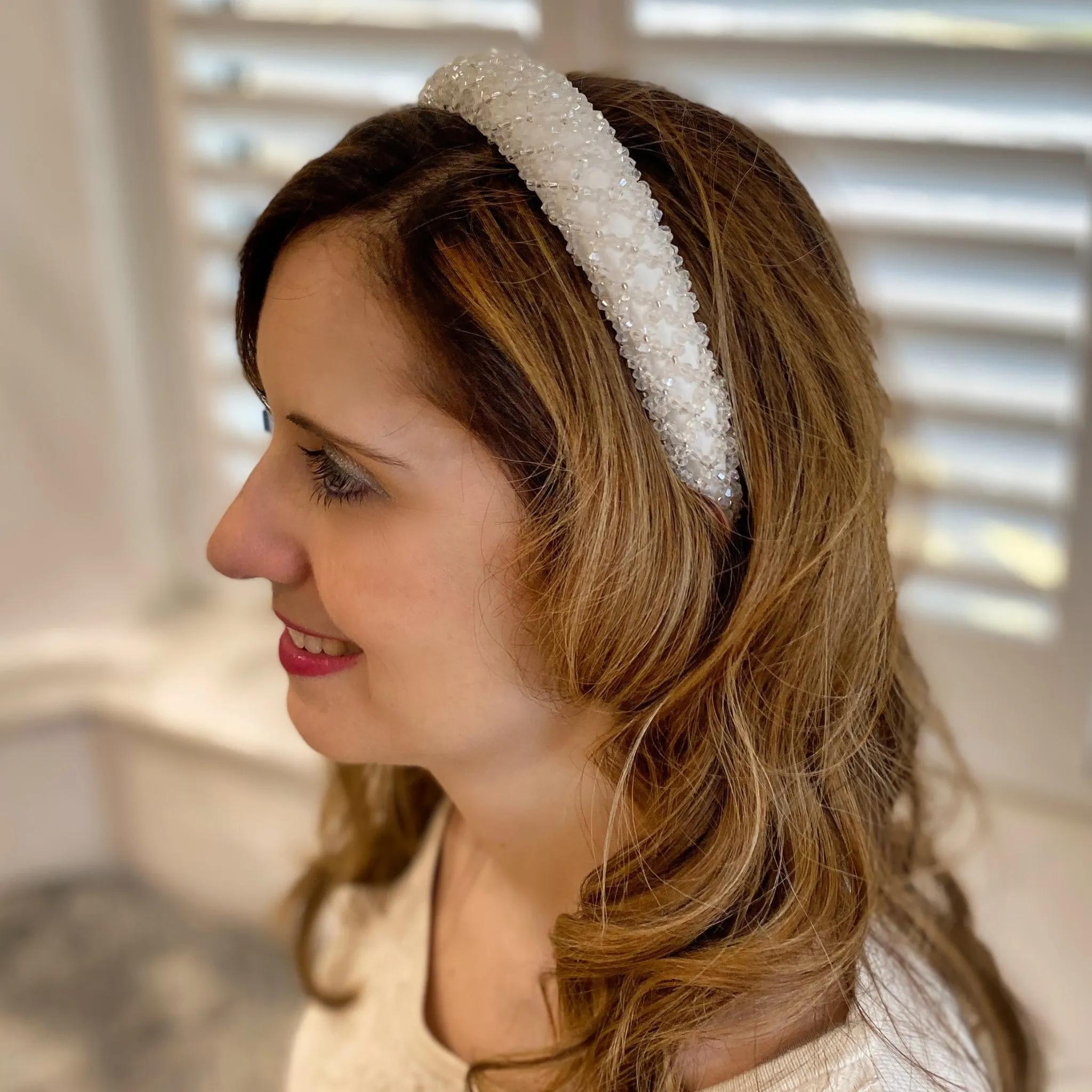 White Sparkly Headband Beaded Headband