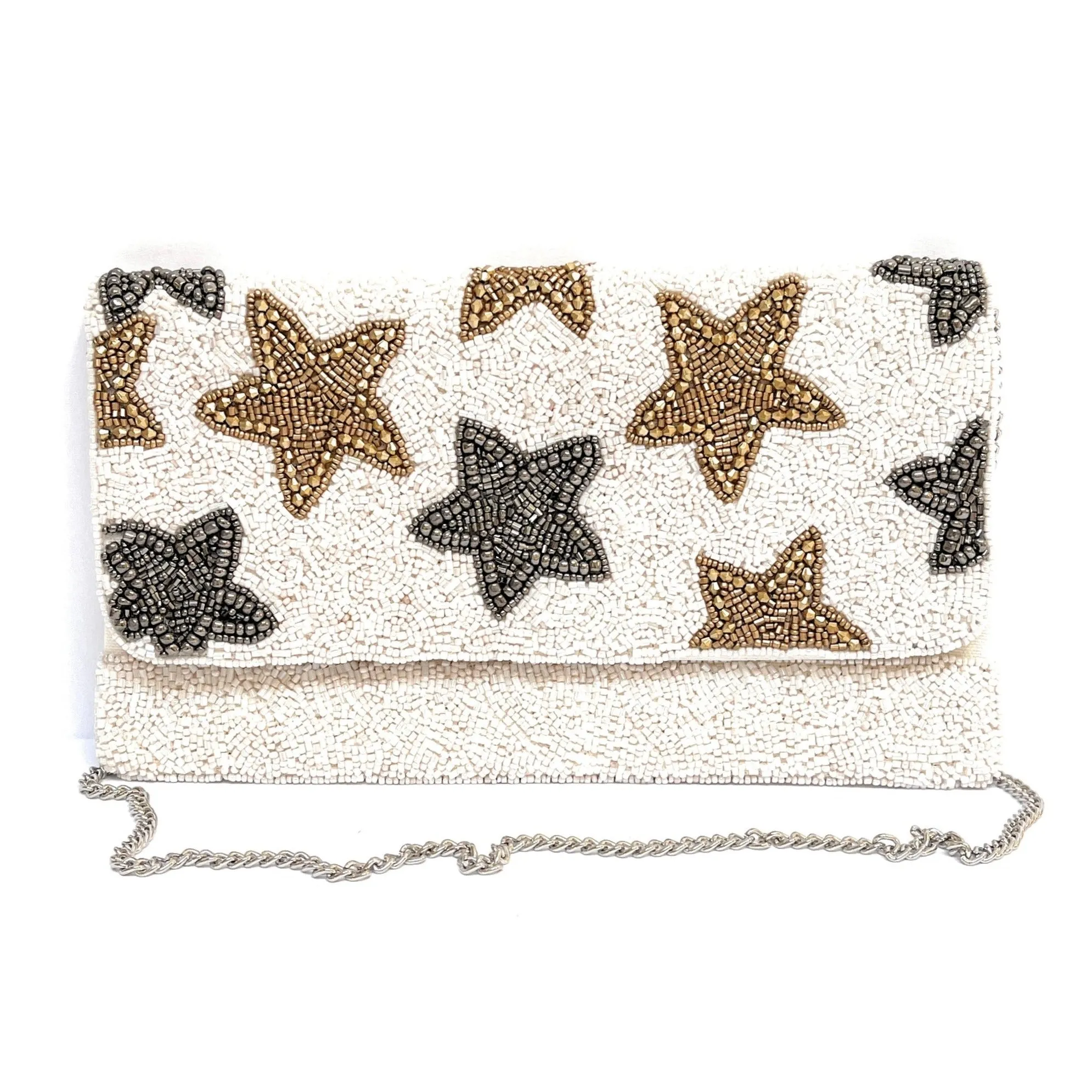 White Star Beaded Clutch Purse