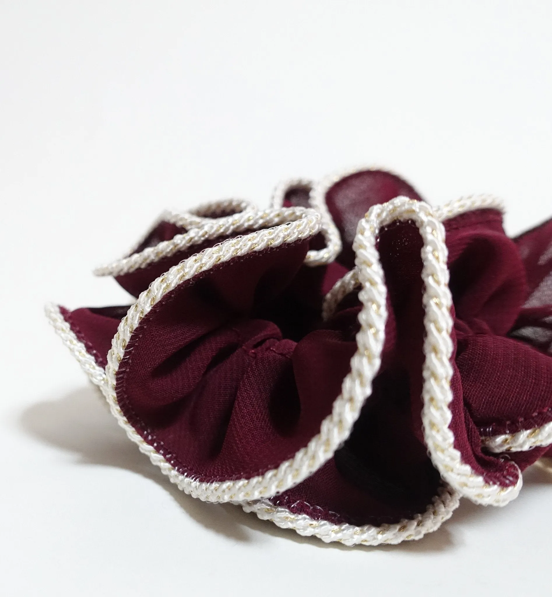 White Thread Trim Hair Chiffon Scrunchies Elastic Band Women Hair Accessories