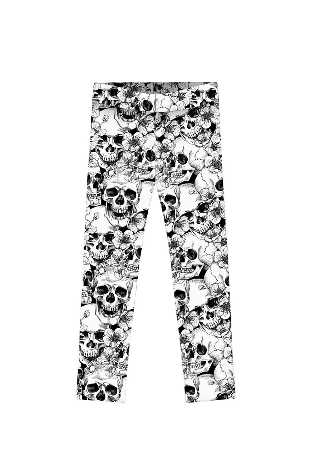 White Witch Lucy Cute Skull Print Halloween Leggings - Kids