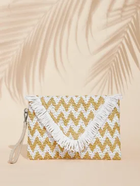 White Zigzag Straw Clutch Bag