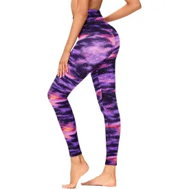 Wholesale High Waisted Purple Nebula Leggings Soft Slim Tummy Control Printed Pants