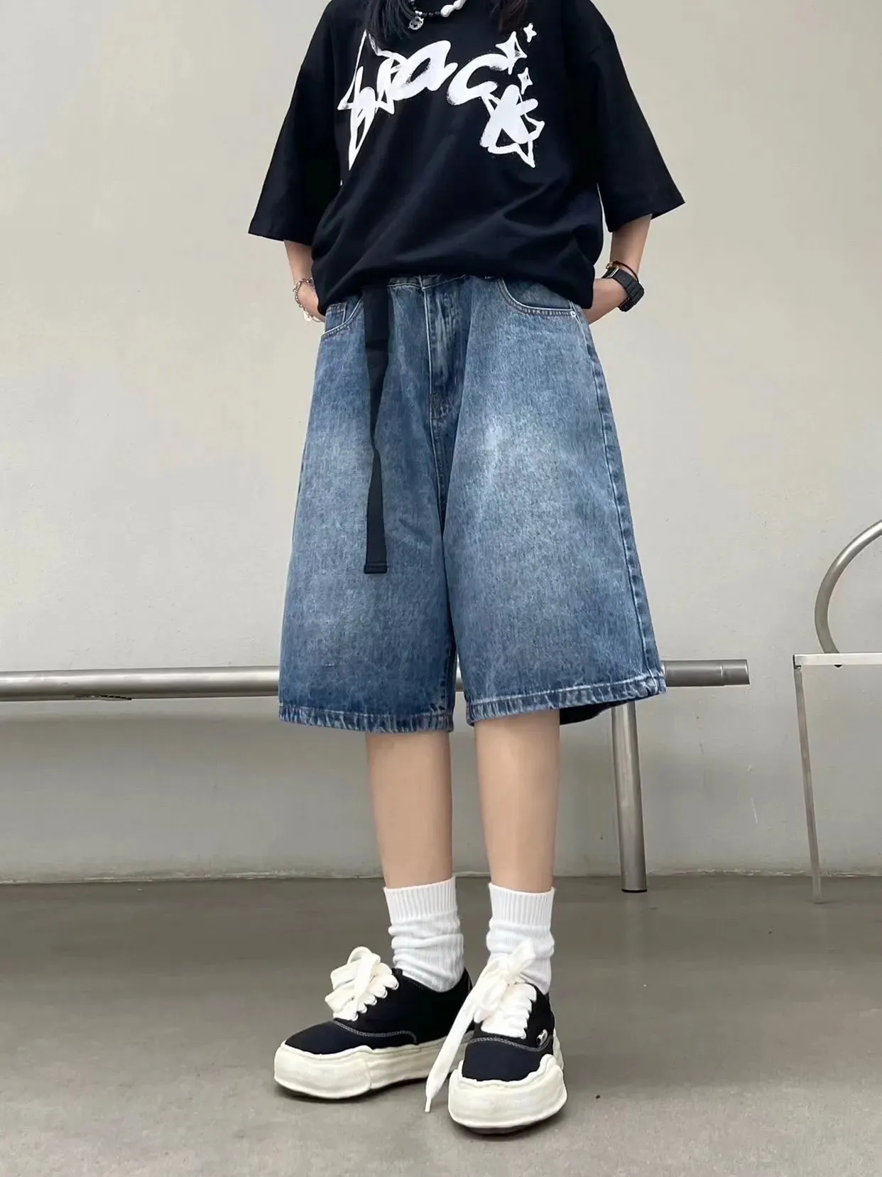 Wiaofellas  -  High Street Retro Blue Jeans Shorts Summer New Baggy Wide Leg Denim Half Pants Fashion Streetwear Y2k Clothing Oversize Man