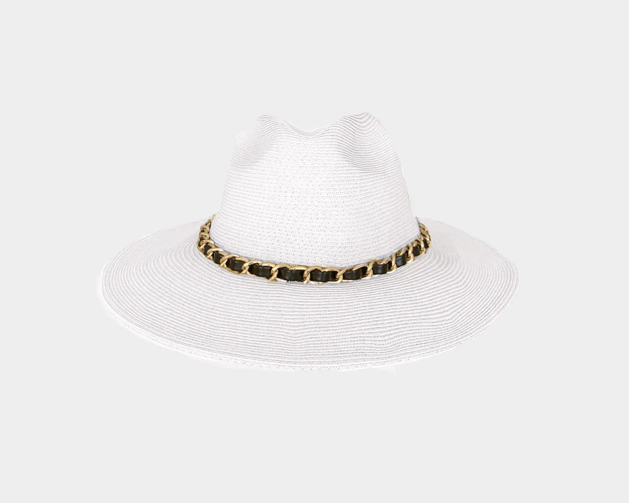 Wide Brim White Gold Link Panama Style Hat - The Ibiza