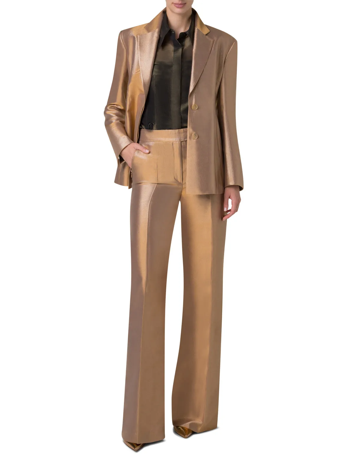 Wide Leg Pants in Cotton and Golden Lurex