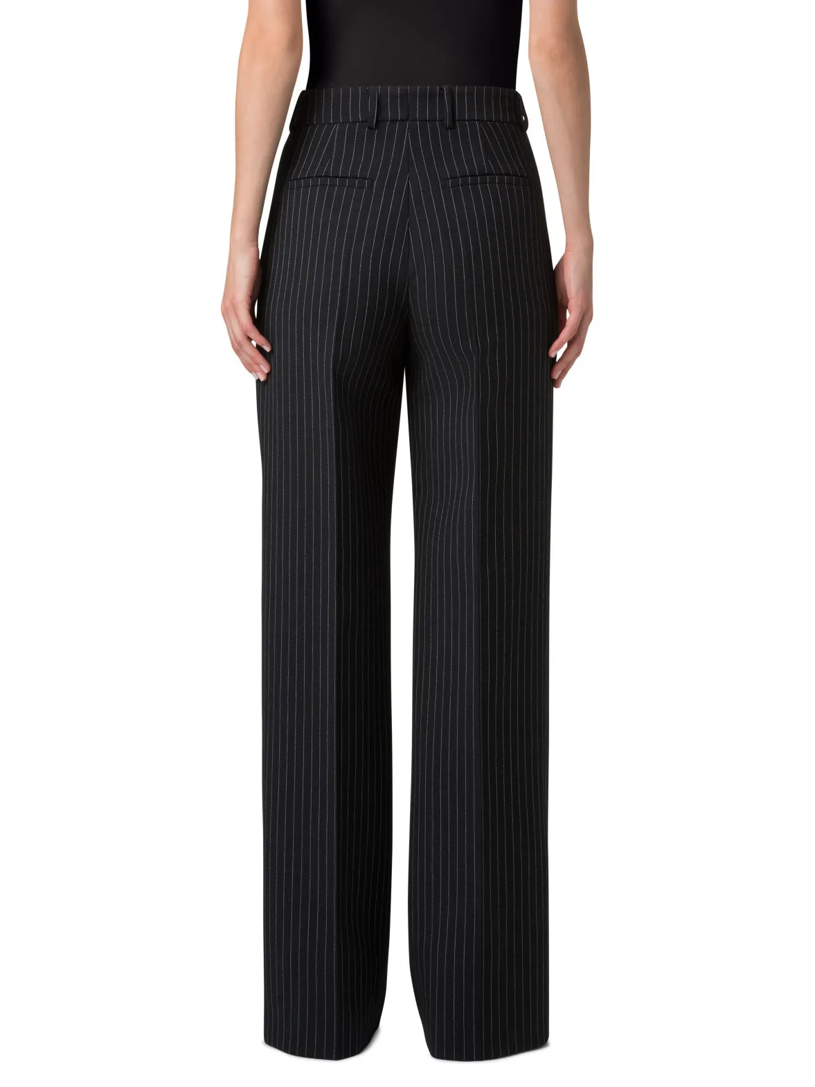 Wide Leg Pants in Wool Double-Face with Pinstripes