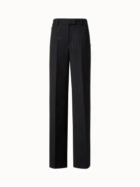 Wide Leg Pants in Wool Double-Face with Pinstripes