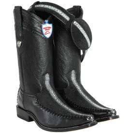 Wild West Boots #278T1105 Men's | Color Black | Wild West Boots-Men's Stingray W. Deer Fashionable Cowboy Boots