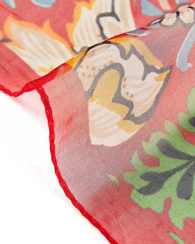 William Morris Strawberry Thief Silk Chiffon Scarf - Red