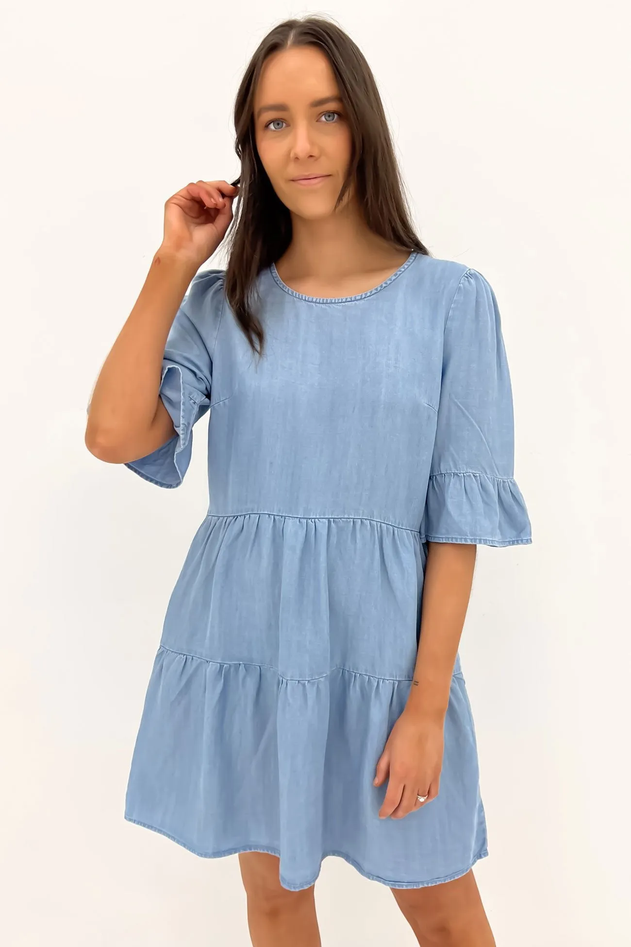 Willow Tiered Mini Dress Blue Wash