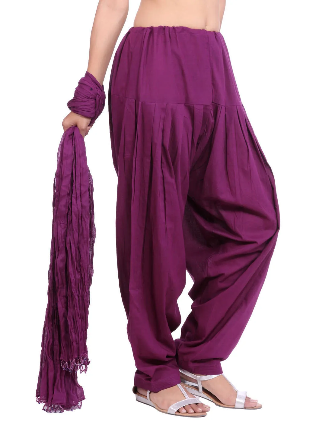 Wine Cotton Patiala Salwar And Dupatta Set