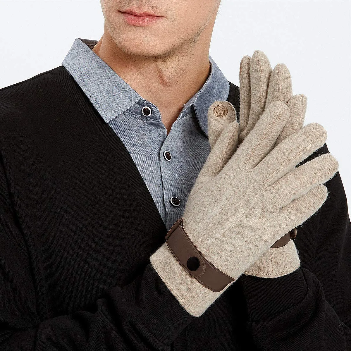 Winter Knit Gloves Warm Wool Windproof Touchscreen Anti-Slip Thermal Cashmere Fleece Lining Gloves