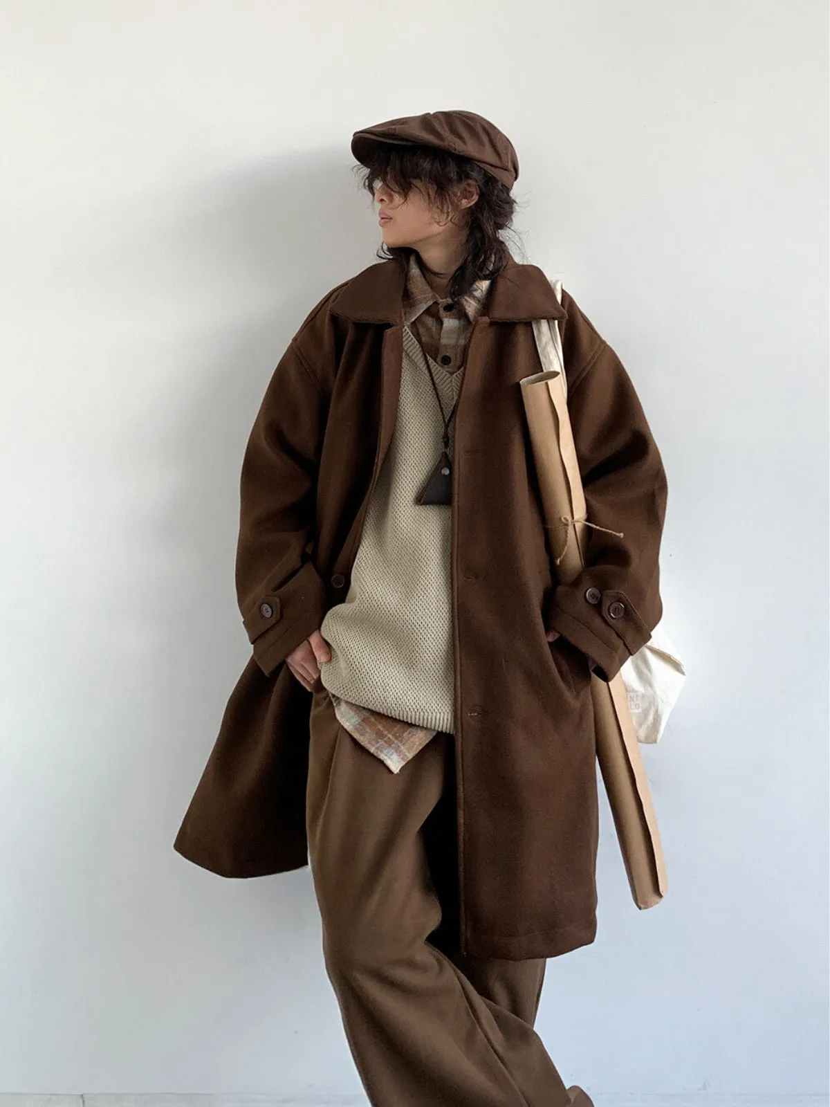 WLS Retro Solid Color Woolen Coat