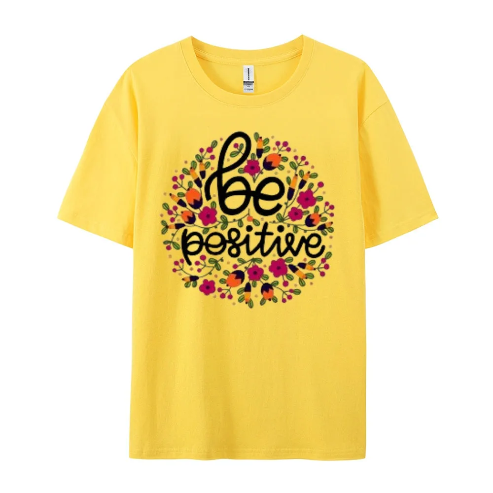 Women Be Positive Letter And Flower Print Graphic T-shirt