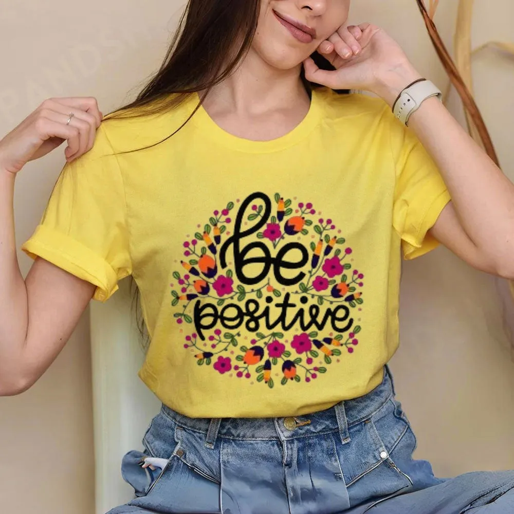 Women Be Positive Letter And Flower Print Graphic T-shirt